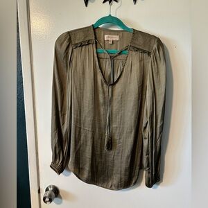 NWOT Philosophy olive green silk long sleeve blouse
